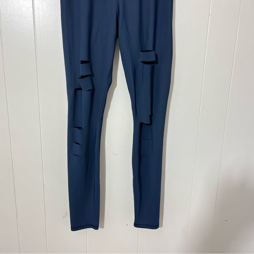 ALO YOGA Navy Ripped Warrior High Waisted Leggings Size L - Picture 2 of 7